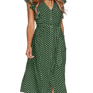 Summer Green Polka Dotted Dress with pockets